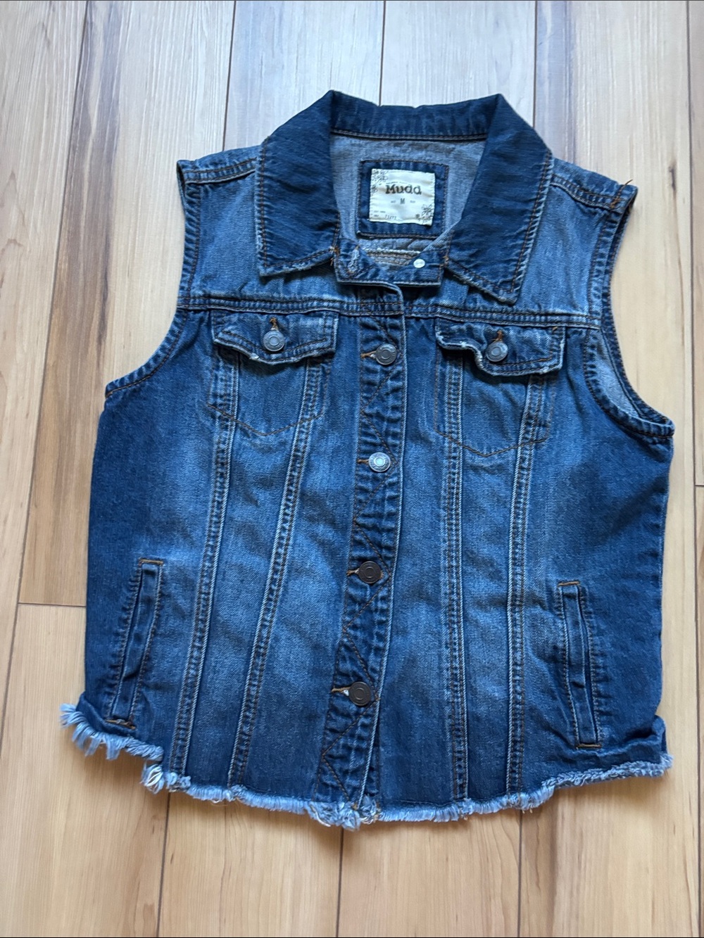 Mudd Girls' Dark Blue Denim Sleeveless Jacket